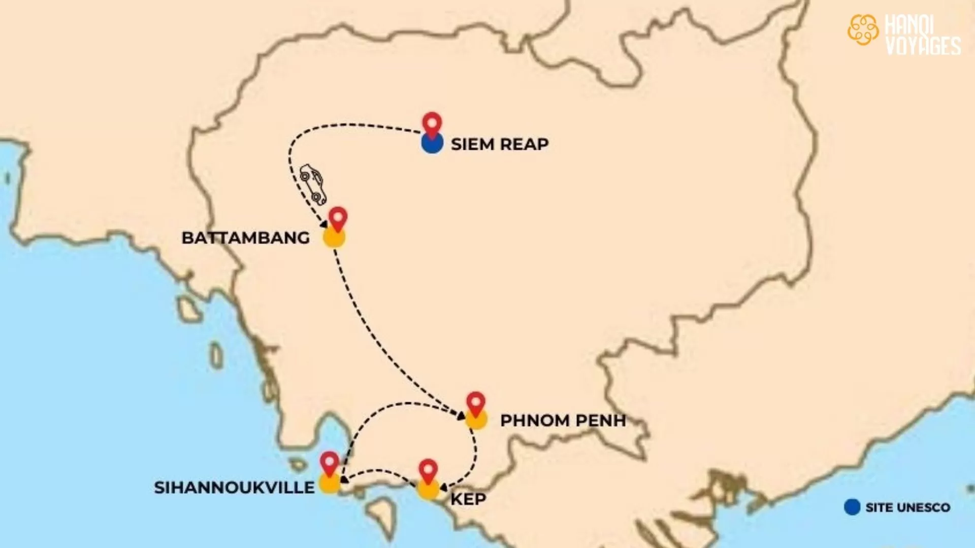 Itinéraire pour un voyage au Cambodge en mars